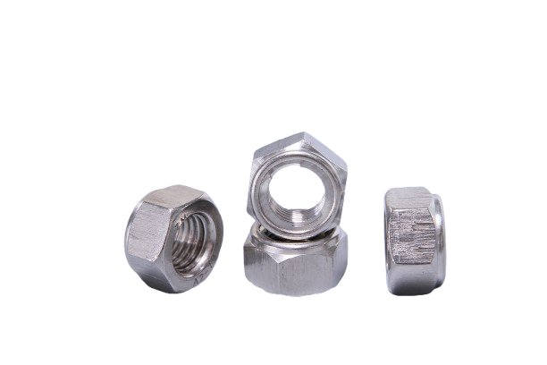 Three metallic hex lock nuts
